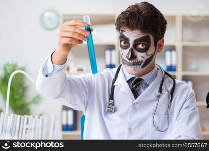 Scary monster doctor working in lab