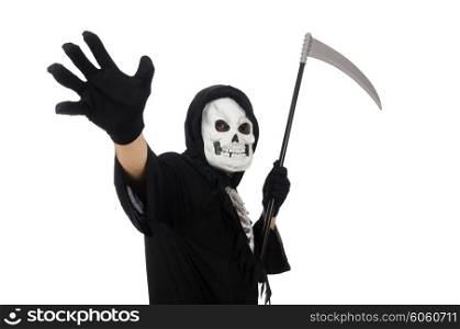 Scary monster with scythe isolated on white