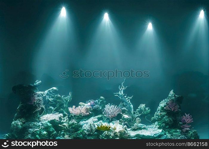 Scary underwater with lighting 3d illustrated