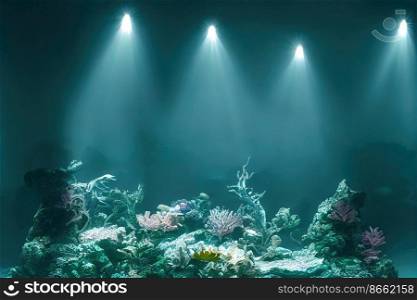 Scary underwater with lighting 3d illustrated