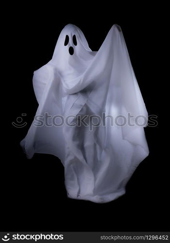 Scary white ghost at big eye on a black background for Halloween concept