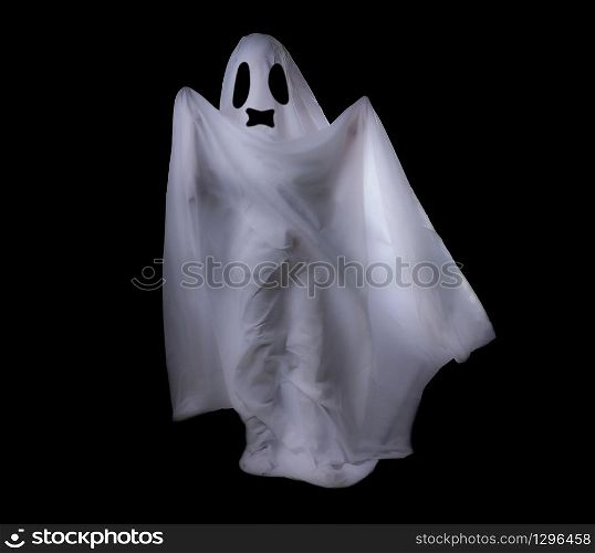 Scary white ghost at big eye on a black background for Halloween concept