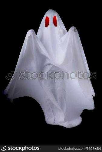 Scary white ghost at red eye on a black background for Halloween concept