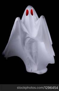 Scary white ghost at red eye on a black background for Halloween concept