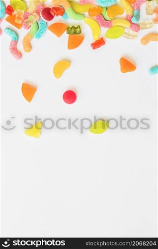 scattered candies white table