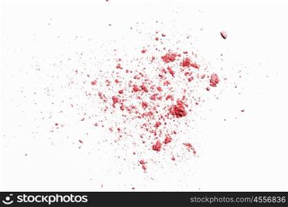 Scattered powder. Abstract image with pink powder on white background
