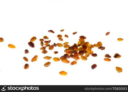 scattered raisins, isolated on white background