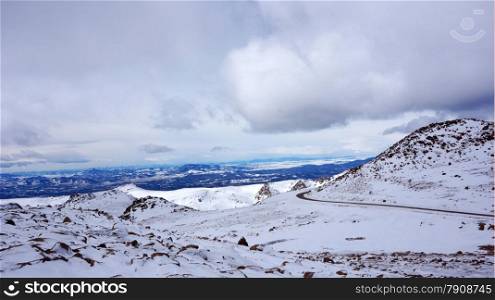 Scenary view of Pikes Peak national park, Colorado in the winter