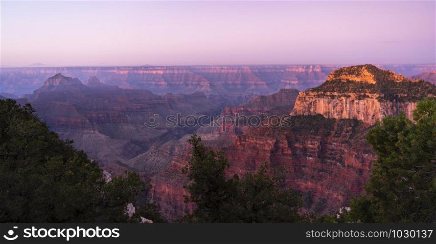 Scene from a viewpoint along the south rim of the Grand Canyon in Arizona USA