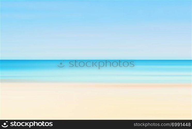 Scene of a paradise empty sunny beach under a clear sky in light colors - vacation concept. Abstract blue and yellow seascape background with motion blur filter. Space for copy and design.