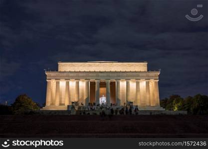 Scene of Abraham Lincoln Memorial at the twilight time, Washington DC, United States, history and culture for travel concept