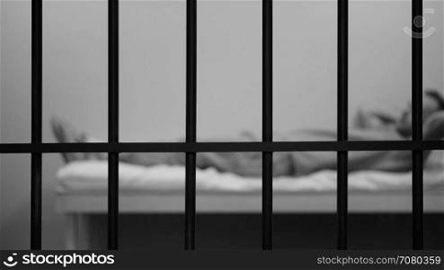 Scene of an inmate in prison (B/W Version)