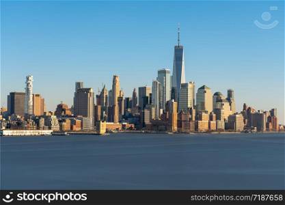 Scene of New york cityscape river side which location is lower manhattan which can see One world trade conter, USA, Taking from New Jersey