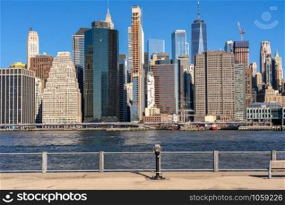 Scene of New york cityscape river side which location is lower manhattan,Architecture and building with tourist concept