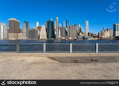 Scene of New york cityscape river side which location is lower manhattan,Architecture and building with tourist concept