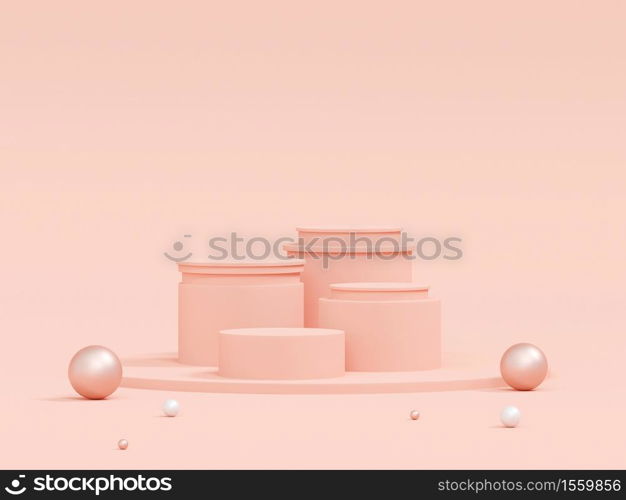Scene of pastel color with geometric shape podium on pink background, 3d rendering