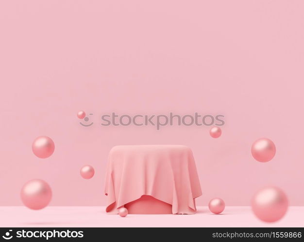 Scene of pastel color with geometric shape podium on pink background, 3d rendering