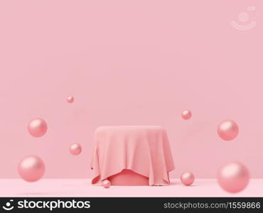 Scene of pastel color with geometric shape podium on pink background, 3d rendering