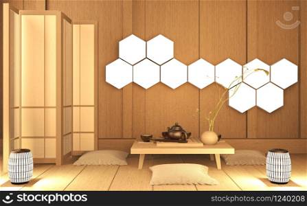 Scene Room very zen style with decoration japanese style on tatami mat.3D rendering
