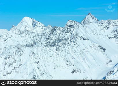 Scenery from the cabin ski lift at the snowy slopes (Tyrol, Austria).