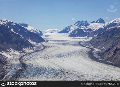 Scenery of Salmon Glacier ablating rocks, Alaska, USA
