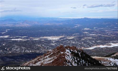 Scenery view of Pikes Peak national park, Colorado in the winter
