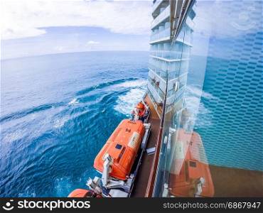 scenes on deck of cruise ship linerin pacific ocean