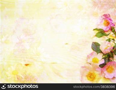 Scenic abstract floral background with wild roses made with color filters, watercolor composition