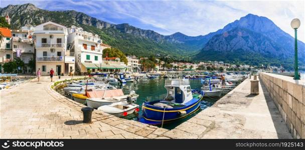 Scenic Adriatic coast of Croatia - picturesque Gradac coastal town and popualr touristic place in Dalmatia. Croatia , september2019