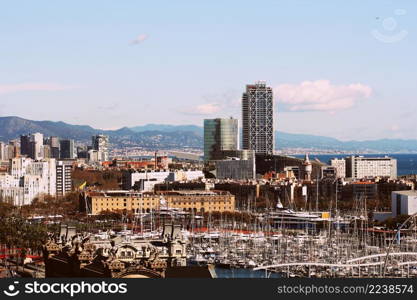 Scenic aerial view from Montjuic of Barcelona, Spain .. Scenic aerial view from Montjuic of Barcelona, Spain