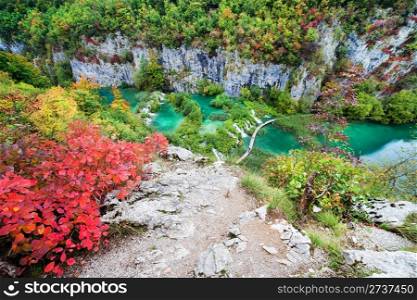 Scenic autumn landscape in the mountains, Plitvice Lakes, Croatia