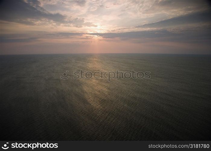 Scenic Bald Head Island North Carolina landscape of sunrise over ocean.