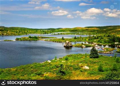 Scenic beautiful lake shore and hillside in Newfoundland, Canada