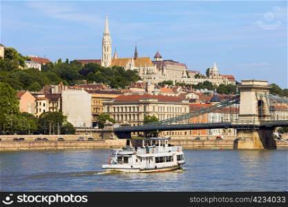 Scenic cityscape of Budapest by the Danube river in Hungary, Buda side of the city.