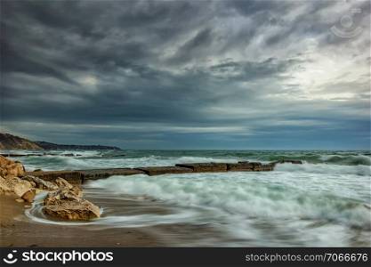 Scenic cloudy seascape at the Black Sea coast,Varna, Bulgaria
