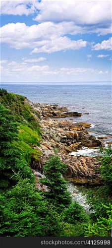 Scenic coastal view of rocky Atlantic shore in Newfoundland, Canada