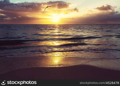 Scenic colorful sunset at the sea coast. Good for wallpaper or background image.