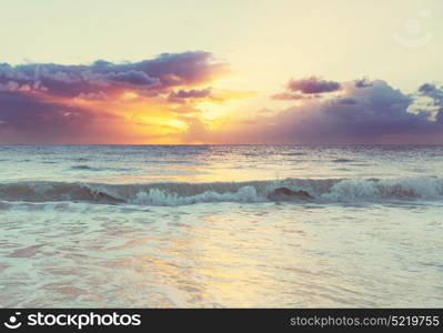 Scenic colorful sunset at the sea coast. Good for wallpaper or background image.