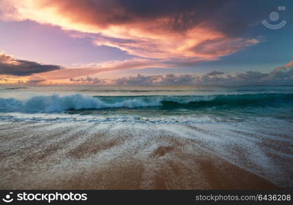 Scenic colorful sunset at the sea coast. Good for wallpaper or background image.