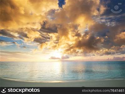 Scenic colorful sunset at the sea coast. Good for wallpaper or background image. Beautiful nature landscapes