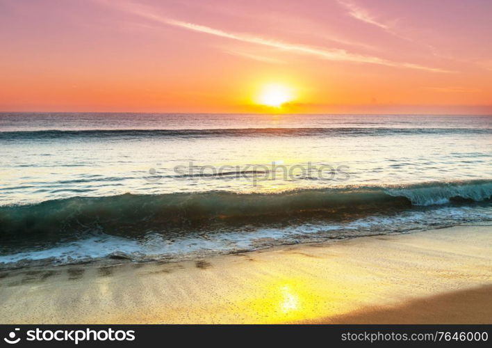 Scenic colorful sunset at the sea coast. Good for wallpaper or background image. Beautiful nature landscapes