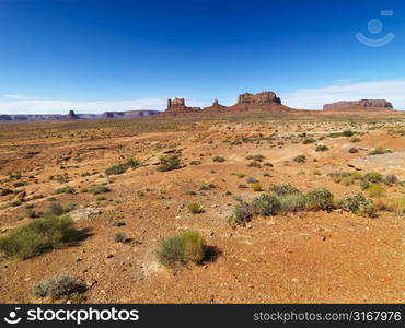 Scenic desert landforms in distance of landscape.