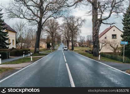 Scenic european countryside road with quality asphalt on spring season