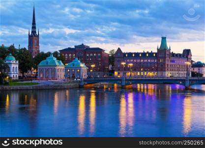 Scenic evening panorama of the Old Town (Gamla Stan) in Stockholm, Sweden