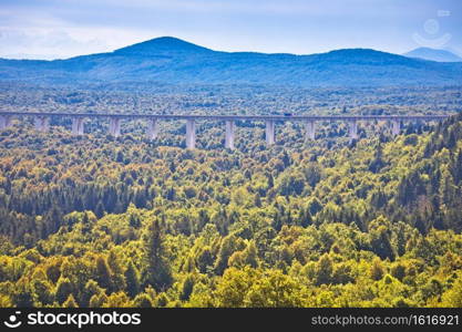 Scenic highway A6 in Gorski Kotar region of Croatia, Viaduct Zeceve Drage above green forests