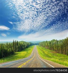 Scenic highway in Alaska, USA. Dramatic view clouds