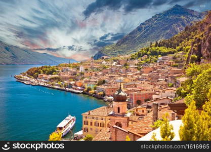 Scenic lakeside town Limone sul Garda on Lago di Garda lake, Lombardy region of Italy