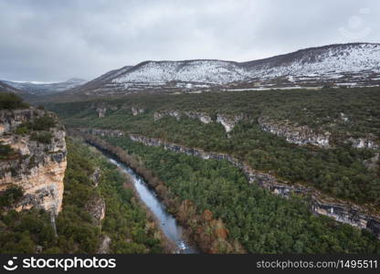 Scenic landscape of Ebro river canyon on winter season in Burgos, Castilla y Leon, Spain.