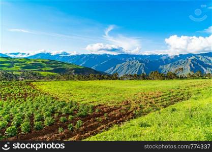 Scenic landscape of the agricultural area near Cusco in Peru