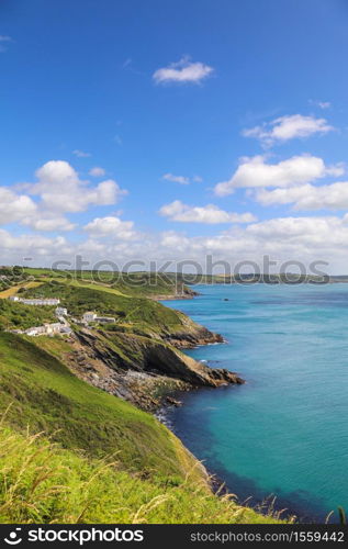 Scenic landscape of The South West coast of the Roseland Peninsula in Portloe, Veryan in Cornwall